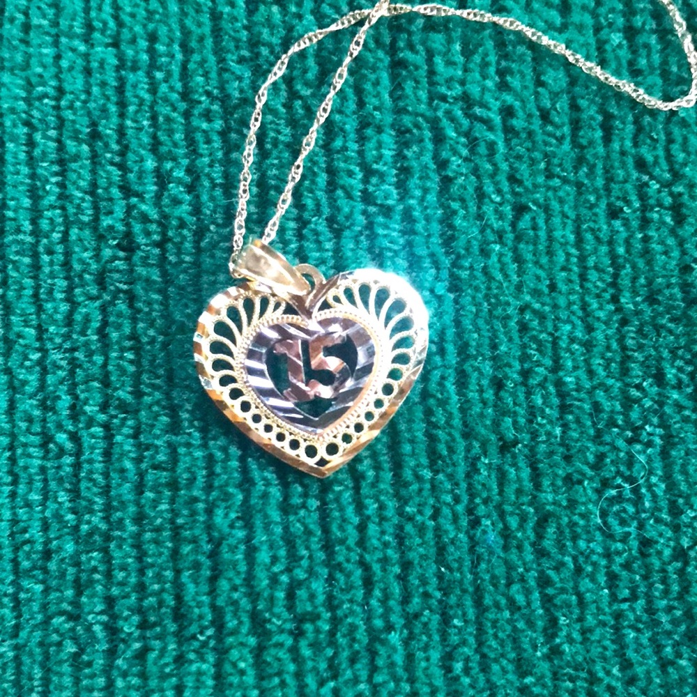 Gold Number 15 Heart Necklace